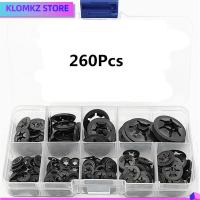 KLOMKZ 260Pcs M2/M2.5/M3/M4/M5//M8/M10/M12 แหวนล็อคฟัน สีดำสีดำ 9ขนาด เครื่องล้างฟันภายใน ตัวยึดคลิปความเร็วสูง เหล็ก65Mn Starlock washers Assortment KIT เครื่องผลิตเครื่องจักร