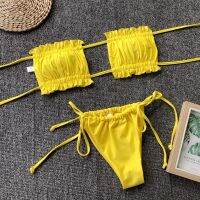 10 Colors Fold Lace Bordered Women Off Shoulder Bikini Sets Summer Mini Straps Bandage Bikini C190