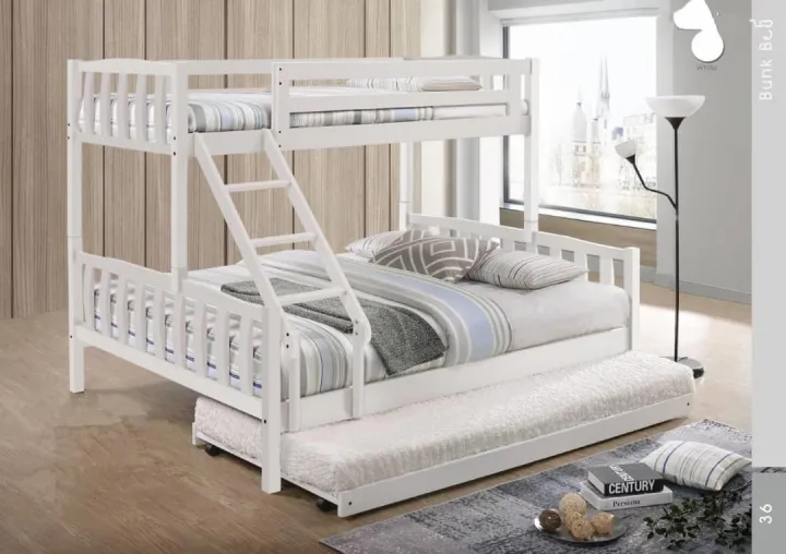 Dhome Wooden Bunk Bed With Pull, Bunk Beds Bottom Double Top Single Bed