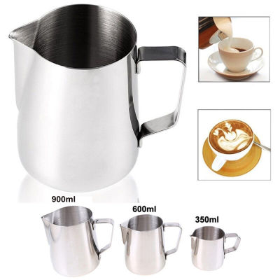 350ml/600ml/900ml 350ml/600ml/900ml Coffee Milk Frothing Jug Latte Art Milk Frother Pitcher Stainless Steel Measurement Jug Espresso Barista Tool Coffee Accessories Silver Color with Scale Cylinder Milk Foam Cup