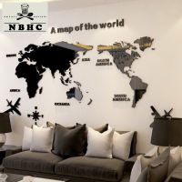 NLive World Map Office สติกเกอร์ติดผนังแผนที่สีดำอะคริลิค3D ขนาดใหญ่สติ๊กเกอร์สำหรับเด็กห้องเรียนห้องนอนห้อง