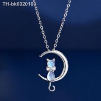 ❅ KOFSAC Exquisite Crystal Cute Moon Cat Pendant Girl Jewelry 925 Sterling Silver Necklaces For Women Valentines Day Accessories