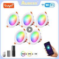 AUBESS Tuya WiFi LED Downlight 10W 15W 220V Dimmable Spot Led Light Work With Alexa Google Home RGB+CW+WW Smart Ceiling Lamp