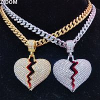 Men Hip Hop Heart Broke Iced Out Bling Pendant Necklace 7mm Width 316L Stainless Steel Chain Necklaces Hiphop Fashion Jewelry Fashion Chain Necklaces