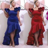 ZZOOI Summer Women Irregular Ruffles Dress Fashion Sexy Backless Cocktail Party Gown African Dresses