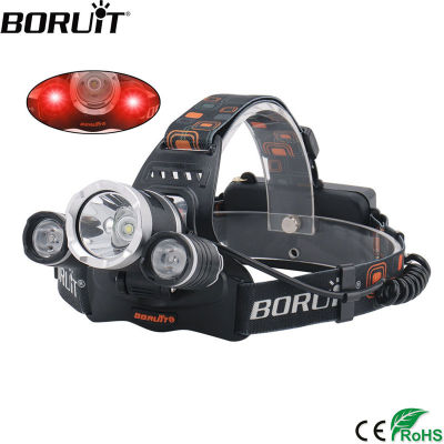 BORUiT RJ-3000 LED Headlamp 3-Mode Waterproof Headlight USB Charger 18650 Head Torch for Outdoor Camping Hunting Fishing