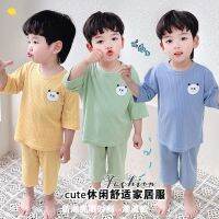 Childrens pyjamas thin boy with ice silk baby 10 7 minutes of sleeve 8 bre儿童睡衣男童薄款冰丝宝宝10七分袖8透气12岁吸汗空调家居服sy4711