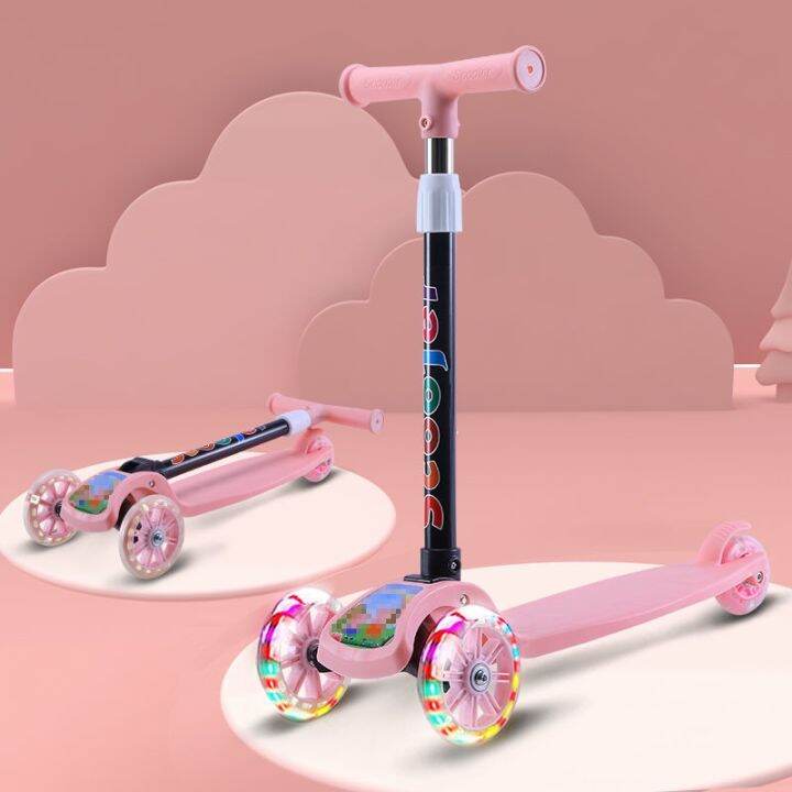 Kids Kick Scooter Folding Skateboard 3 Bright Wheels Adjustable Scooter