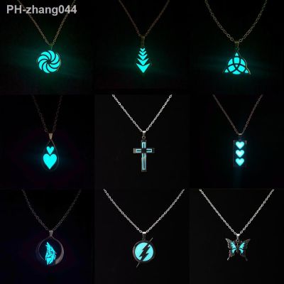 Glow In The Dark Necklace for Men Stainless Steel Punk Necklaces Luminous Butterfly Heart Pendant Party Jewelry Gift for Women