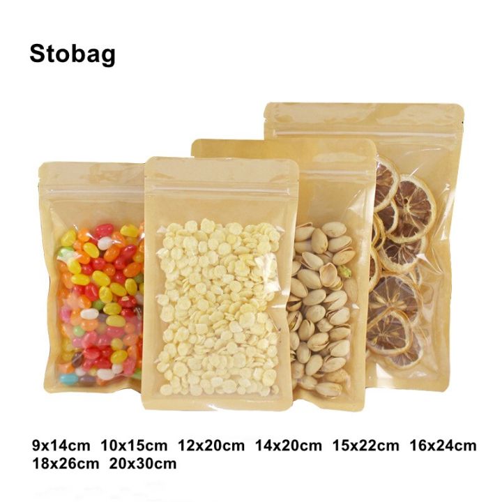 StoBag 50pcs Food Packaging Ziplock Bags Transparent Stand Up