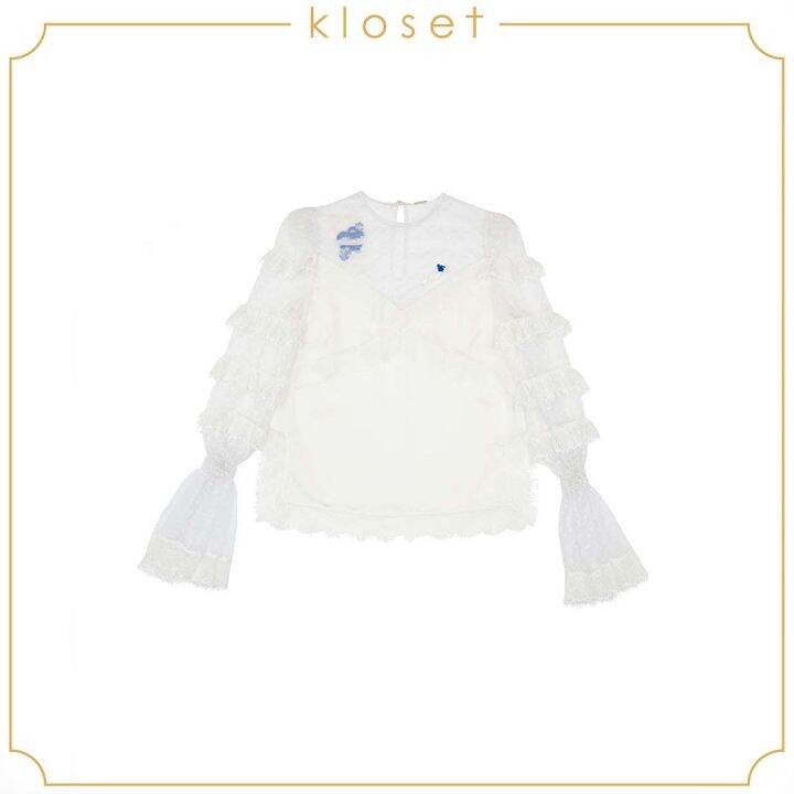 kloset-lace-embroidered-blouse-pf20-t011-เสื้อแฟชั่น-เสื้อผ้าตาข่ายพร้อมซับใน-เสื้อแขนยาว-เสื้อผ้าแฟชั่น