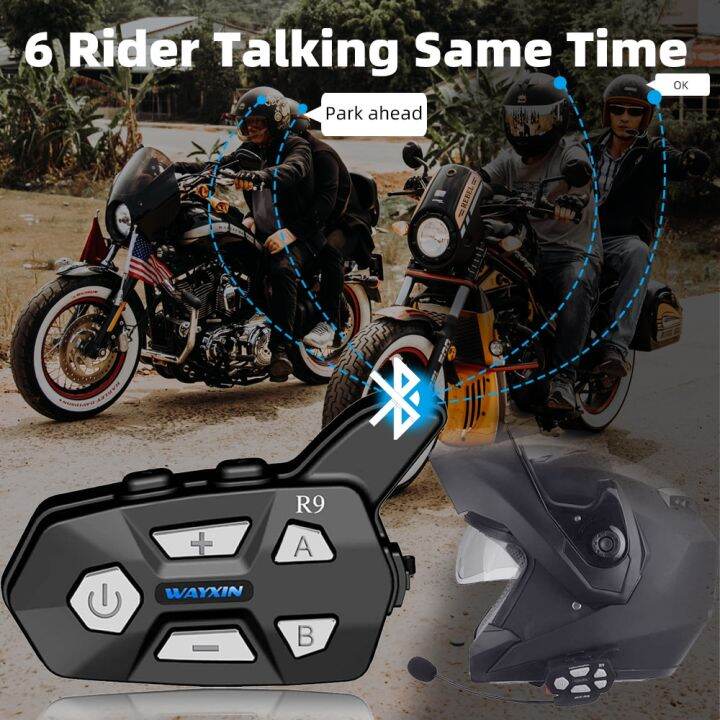 WAYXIN R9 Helmet Headsets Motorcycle Intercom 6 Rider Talking Same Time ...