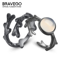 Bravego 1 คู่ย้อนยุคสีดำหนามแหวนคู่ผู้หญิงมูนสโตนแหวนเปิดปรับคนรักแหวนของขวัญเครื่องประดับวันวาเลนไทน์