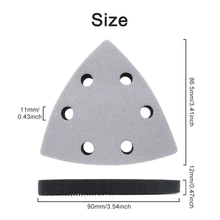 3pcs-90mm-impact-resistant-sandpaper-triangle-sander-self-adhesive-convenient-easy-to-install-sponge-lightweight-soft-hook-loop-6-hole-durable-noise-reduction-interface-pad