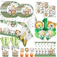 ♟ Jungle Animal Theme Birthday Party Decorations Jungle Safari Disposable Tableware Paper Plates Kids Baby Shower Party Supplies