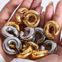 【hot】◈□  Stee Oversize Chunky Round Clip Earring for Gold Plated C Ear Cuff Stud Tube Thick Earclips Jewelry