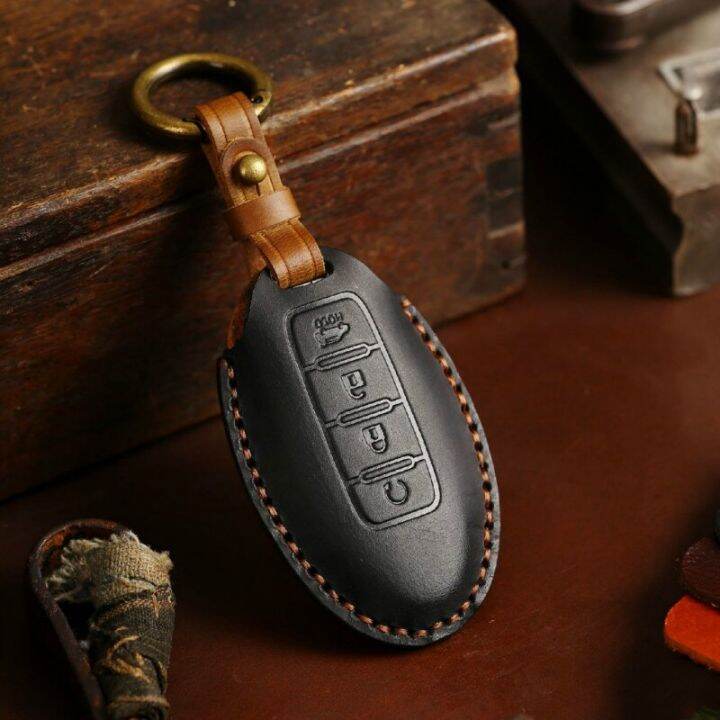 luxury-car-key-case-cover-leather-keychain-holder-accessories-for-nissan-xtrail-qashqai-tiida-teana-sylphy-remote-keyring-shell