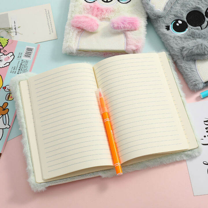 160-pages-cute-cartoon-koala-notebook-fuzzy-plush-journal-plush-diary-notepad-writing-paper-drawing-birthday-gift-for-kids-160-pages