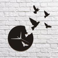 ZZOOI Flying Bird Flying Southward DIY Pattern Acrylic Mirror Large Clock Mute Modern Living Room Bedroom Decoration Wall Clock