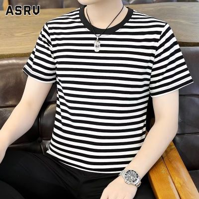 ASRV เสื้อยืดผู้ชาย เสื้อผ้าผู้ชาย t shirt for men เสื้อยืดคอวีลายทางแขนสั้นสำหรับผู้ชายผ้าฝ้ายบริสุทธิ์เสื้อยืดพอดีตัวเข้ารูปหลากสีให้เลือกเสื้อยืดลายทาง