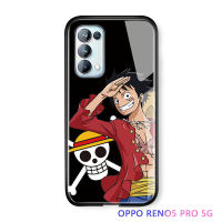 UCUC เคสโทรศัพท์เคสสำหรับ OPPO Reno 5 Pro 5G ปลอก Reno5 Pro Soft Edge อะนิเมะสำหรับชาย Luffy Glossy ปลอกกระจกเทมเปอร์กันกระแทกเคสหลังฝาครอบ