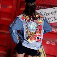 Oversized Coats Streetwear Women Jeans Jacket Graffiti Alphabet Printing Frayed Holes Female Loose Denim Jacket Street