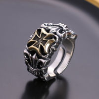 Silver Taiyin S925 Cross Mens Ring ชายเปิดปากชีวิตบุคลิกภาพแฟชั่นครอบงำแนวโน้มปรับ