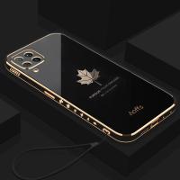 A 12 22 Luxury Maple Leaf Lanyard Case For Samsung Galaxy A12 A22 4g 5g Plating Silicone Cover Galaxya12 Note 10 Plus 20 Ultra Phone Cases