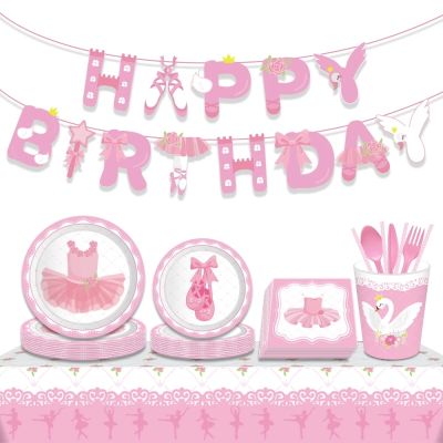 [HOT QIKXGSGHWHG 537] Pink Ballet Girl Theme Happy Birthday Party Disposable Tableware Set Children 39; S Favorite Shower Party Gift Decorations