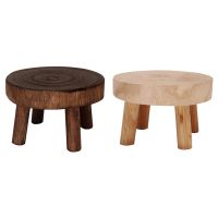 2x Mini Wooden Bench Stand, Plant Stand, Flower Pot Stand, Pot Stand, Support Indoor Natural Dark Brown M &amp; Wood Color L