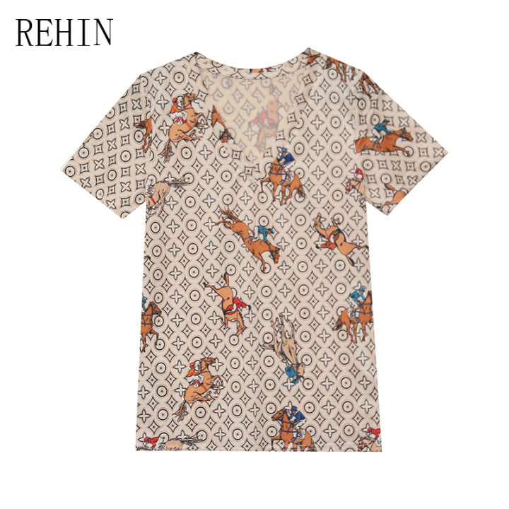 rehin-เสื้อยืดผู้หญิงคอวีแขนสั้นพิมพ์ลายการ์ตูน-เสื้อยืดผู้หญิงคอวีพิมพ์ลายไม่เหมือนใครแฟชั่นใหม่ฤดูร้อน