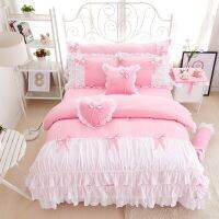 【hot】☬✟卐 Cotton pink purple king queen twin single size girls bedding set ruffles korean bed bedsheet duvet