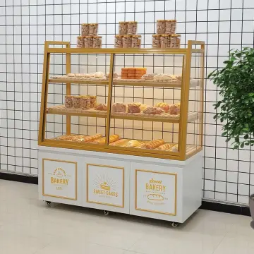 3 Shelves SS and Glass Cake Display Counter, For Bakery