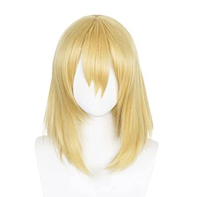 Anime Howls Moving Castle Wizard Howl Cosplay Short Blonde Yellow Wig With Howl Earrings Necklace Wig