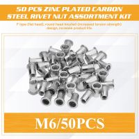 50pcs Zinc Plated Rivetnuts Blind Set Nutserts Threaded Insert Nutsert Cap Flat Head Rivet Nuts Carbon Steel M6