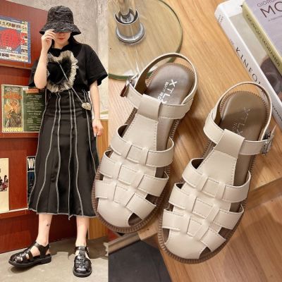 Baotou Roman sandals in the summer of 2022 the new woven strap sandals a word beach hollow out female shoes restoring ancient ways