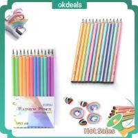 OKDEALS ไม้สำหรับไม้ ดินสอกระดาษสี 12ชิ้นค่ะ พลาสติกทำจากพลาสติก ดินสอสนุกหลากสี สายรุ้งสีรุ้ง HB HB ค่ะ เครื่องใช้ในสำนักงาน