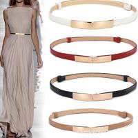 【YF】 dress simple versatile Fashion Leather Thin Metal Gold Elastic Buckle Waistband Accessories