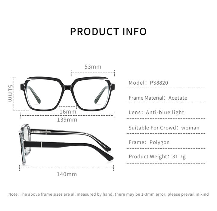 กรอบแว่นตาทำจากอาซีเตท-veithdia-เป็นแฟชั่นที่หลากหลายด้วยเลนส์แบนเฟรมขนาดใหญ่ป้องกันแสงสีฟ้าแว่นตาของผู้หญิง-ps8820