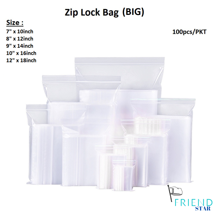 100pcs Extra Thick Clear Ziplock Plastic Bag Large Size Zip Lock Zipper Beg  Transparent Food Plastik