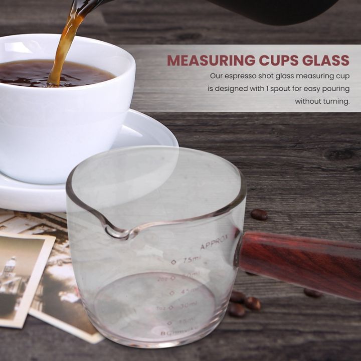 glass-measuring-cup-espresso-shot-glass-75ml-triple-pitcher-barista-single-spouts-with-wood-handle