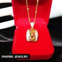 Inspire Jewelry จี้พลอยนพเก้าล้อมเพชรสองข้าง งานจิวเวลลี่ 2x1.3cm และสร้อยคอยาว 18นิ้ว เพชรสวิสเกรด AAA++ น้ำงาม เจียเหลี่ยม H&amp;A งานเกรดพรีเมี่ยม สวยสะกดสายตา งานปราณีต น่ารัก ใส่ได้กับเสื้อผ้าชุด งานจิวเวลลี่แบบร้านเพชร พร้อมกล่องกำมะหยี่