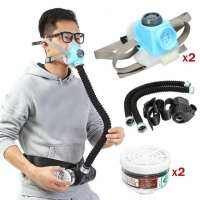 Antivirus suit 2Pcs Electric Constant Flow Air Supplied Fed Respirator Half Face Gas Mask Pump 2 Pipe Respirator Respirator-System-Device Gas