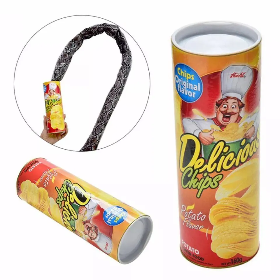 The Potato Chip Snake In A Can Gag Gift Prank Large (2 Snakes In One Can)  Small Snake Squeals!