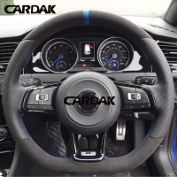 CARDAK Black Leather Suede Custom Car Steering Wheel Cover for Volkswagen Golf 7 MK7 GTI R VW Polo Scirocco 2015 2016