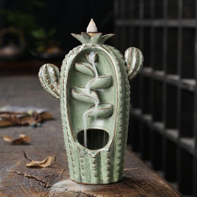 Cactus Backflow Incense Burner Waterfall Incense Holder Ceramic Gothic Decor Censer Burners Hollow Home Decorations Zen