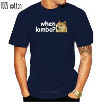 When Lambo Funny Dogecoin Print Cotton Mens T-Shirt Summer Fashion Short Sleeve