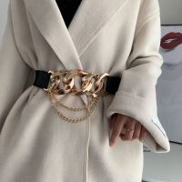 Luxury Back Buckle Waistband Gold Silver Chain Belt Elastic Metal Waist Belts for Women Stretch Ladies Coat Waistband