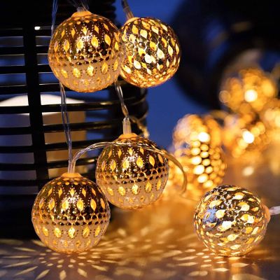 Battery Powered Moroccan Orb Silver Metal Balls String Lights LED Globe Light Christmas Holiday Wedding Garland Home Party Decor Fairy Lights