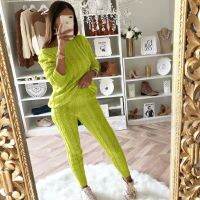 【DT】hot！ Knitted Tracksuit Piece Set Sweater   Elastic Waist Pant Outfits